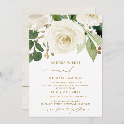 Wedding Bridal Watercolor Floral White Greenery Invitation