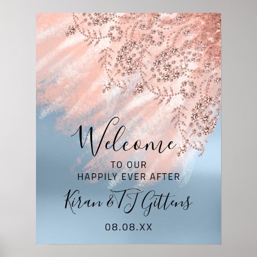 Wedding Bridal Welcome Dress Drips Blue Event Poster