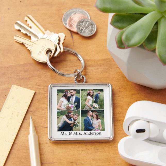 Wedding Bride and Groom 4 Photo Keychain (Desk)