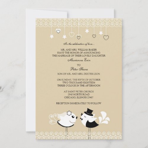 Wedding Bride and Groom Birds Flat Invitation