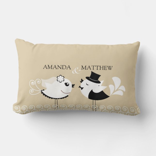 Wedding Bride and Groom Birds Pillow (Front)