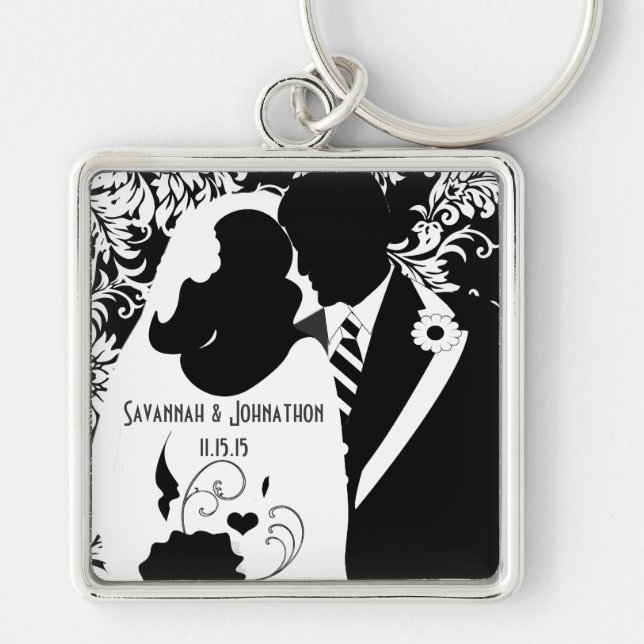Wedding Bride and Groom Black and White Key Chain (Front)