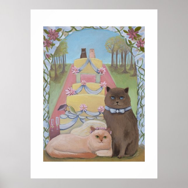Wedding Bride and Groom Cat Art Print (Front)