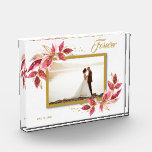 Wedding Bride and Groom Custom Photo Block<br><div class="desc">This charming photo block features your favorite photo surrounded with a beautiful border of red, pink and gold leaves. CHANGE the word FOREVER or you can delete it or add more information. Great as a gift or to display your favorite photo in your own home. *VERTICAL layout done for you...</div>