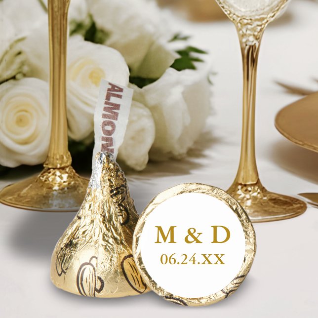 Wedding Bride and Groom Gold Initials Hershey®'s Kisses® (Customize to change text size, color or text style.)