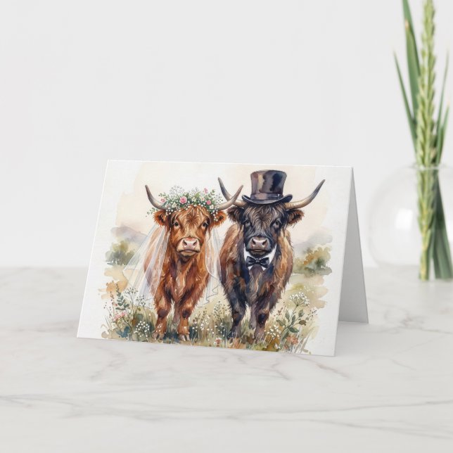 Wedding Bride and Groom Highland Cows Card (Front)