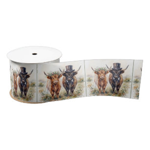 Wedding Bride and Groom Highland Cows Satin Ribbon
