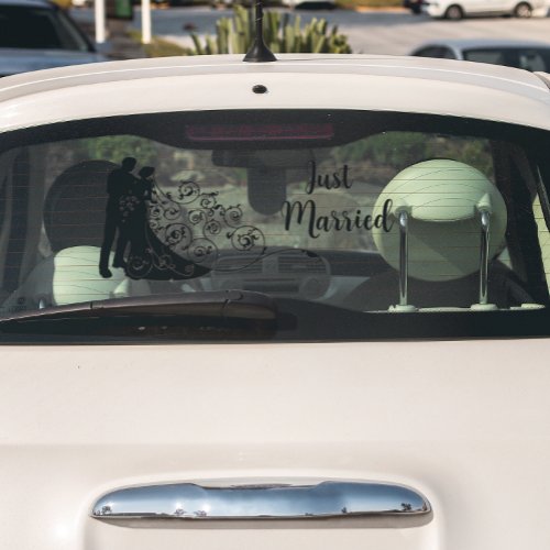 Wedding Bride and Groom Just Married Car Suv Window Cling