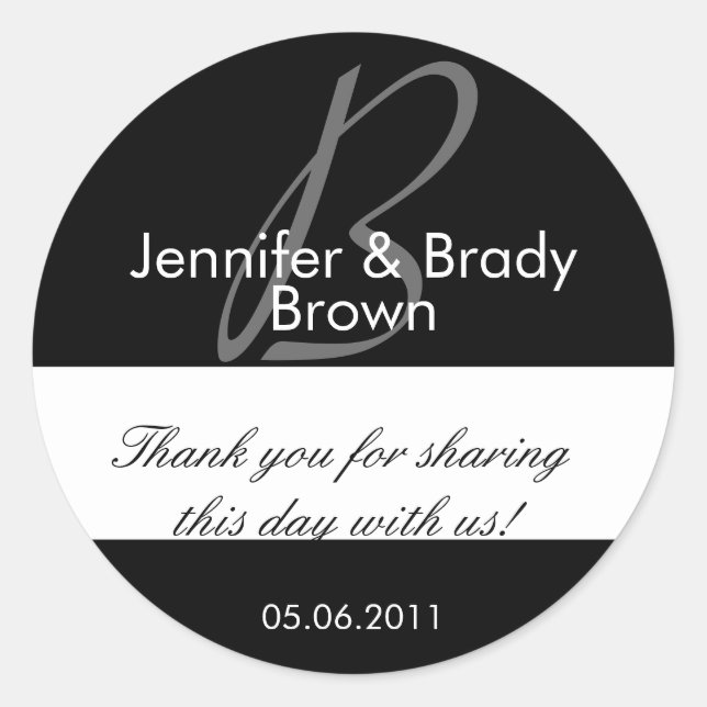 Wedding Bride and Groom Monogram B Favor Sticker (Front)