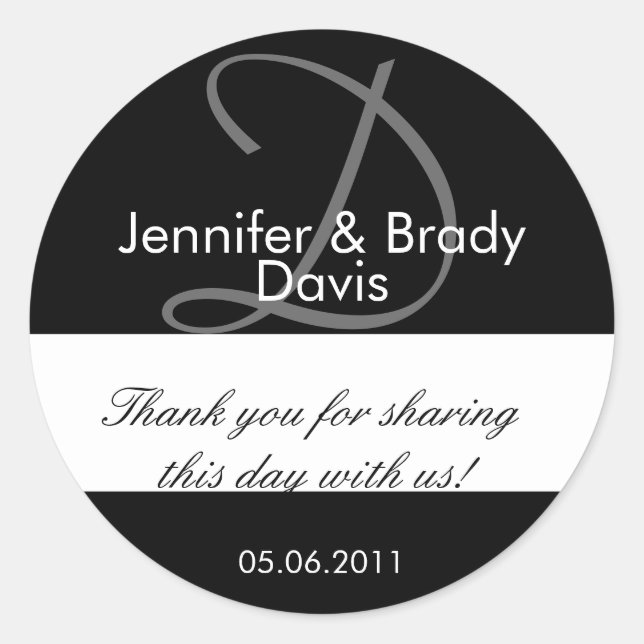 Wedding Bride and Groom Monogram D Favor Sticker (Front)