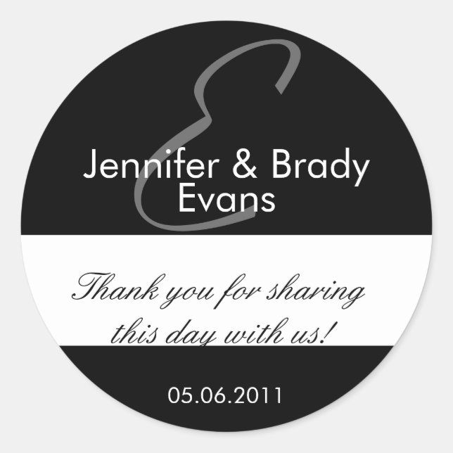 Wedding Bride and Groom Monogram E Favor Sticker (Front)