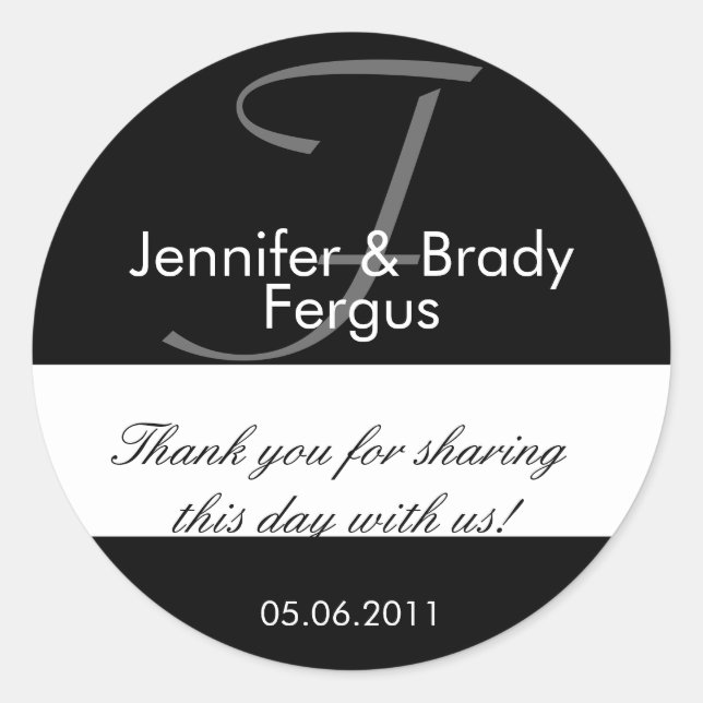 Wedding Bride and Groom Monogram F Favor Sticker (Front)