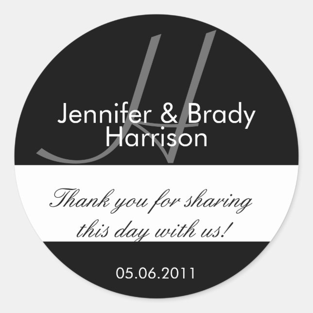 Wedding Bride and Groom Monogram H Favor Sticker (Front)