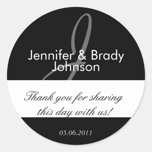Wedding Bride and Groom Monogram J Favor Sticker (Front)