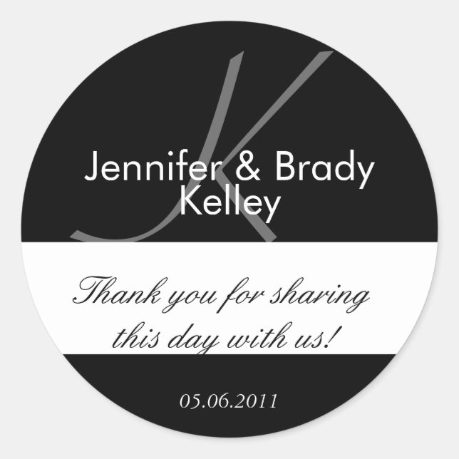 Wedding Bride and Groom Monogram K Favor Sticker (Front)