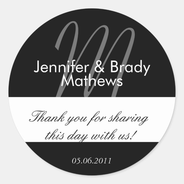 Wedding Bride and Groom Monogram M Favor Sticker (Front)