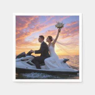 Wedding Bride and Groom on a Jet Ski Napkins