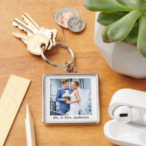 Wedding Bride and Groom Photo Keychain