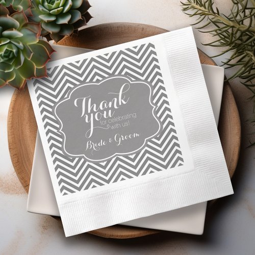 Wedding Bride and Groom Thank You Gray Chevrons Paper Napkins