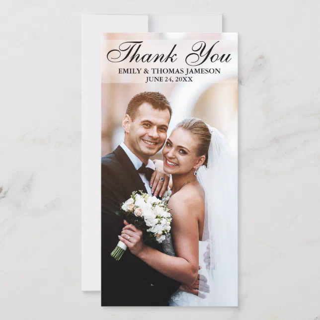 Wedding Bride and Groom Thank You Photo Card LS VB | Zazzle