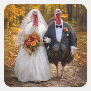 Wedding Bride and Groom Turkeys  Square Sticker