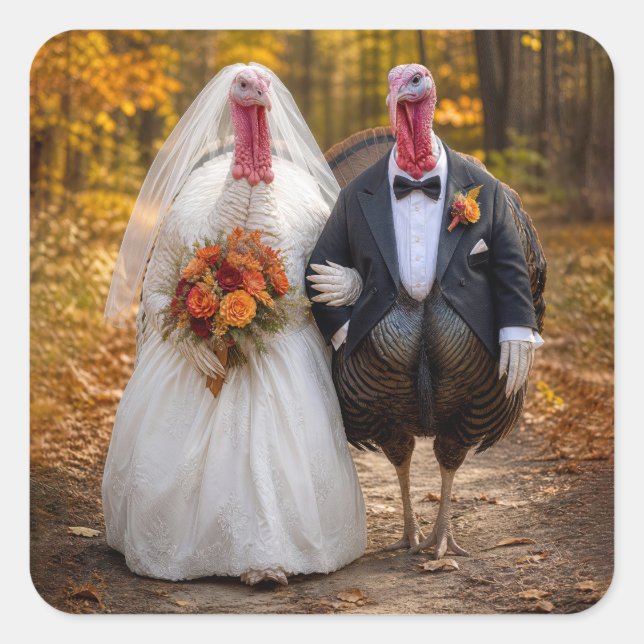 Wedding Bride and Groom Turkeys  Square Sticker (Front)