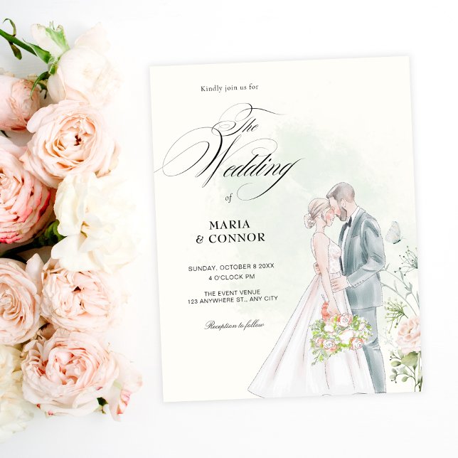 Wedding bride and groom watercolor invitation (Creator Uploaded)