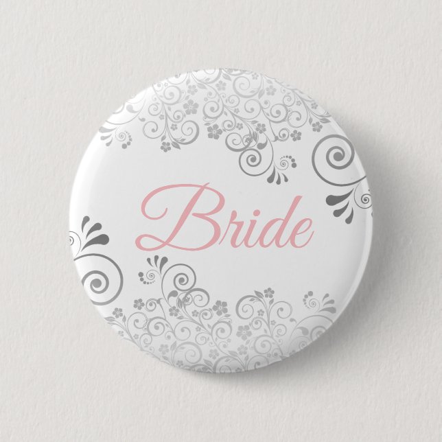Wedding Bride Button Pink & Gray (Front)