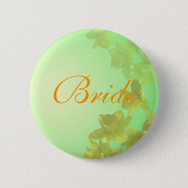 wedding bride button, yellow tulip flowers pinback button (Front)