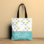 Wedding Bride Diamond Chic Modern Personalized Tote Bag<br><div class="desc">This modern design features a pattern of diamonds with the text "Bride (your name)" in elegant typography. Perfect for weddings and engagement parties. #wedding #engagement #bride #bridetobe #weddinginspiration #weddinginspo #totes #totebags #bags #accessories #weddingaccessories #fashion #fashionable</div>