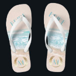 Wedding Bride  FlipFlops | Modern Monogram Beach<br><div class="desc">Wedding Bride FlipFLops | Modern Monogram Geometric Beach Wedding | A modern twist on Beach Wedding invitations - Unique Wedding designed for theBarefootBride™ by ©WhimsicalArtwork™ features an offset terrarium style geometric shape with varying transparencies in the facets to allow the Tropical Ocean Beach background to show through in a variety...</div>