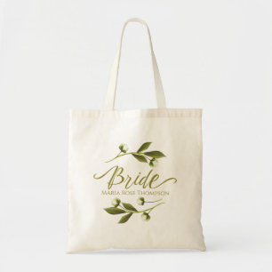 Wedding Bride Floral Personalized Vintage Bridal Tote Bag