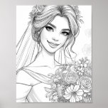 Wedding Bride Grayscale Coloring Pages Activity Poster
