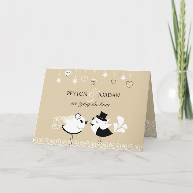 Wedding Bride & Groom Birds Folded Invitation Card (Front)
