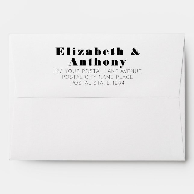 Wedding Bride Groom Black White Return Address Envelope (Back (Top Flap))