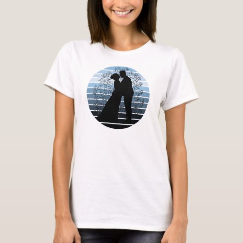 Wedding Bride Groom Blue Sunset Nature Elegant T_Shirt