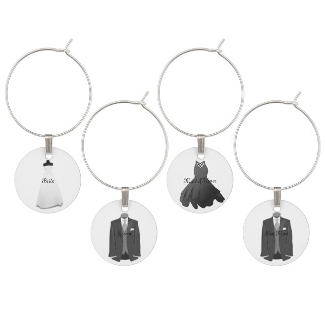 Wedding Bride & Groom Bridal Party Wine Charms (Staggered)