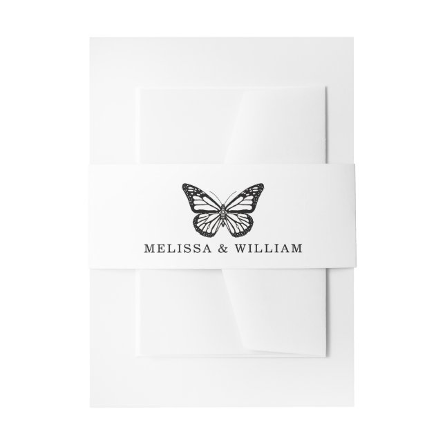 Wedding Bride & Groom Butterfly Black & White Invitation Belly Band (Front Example)