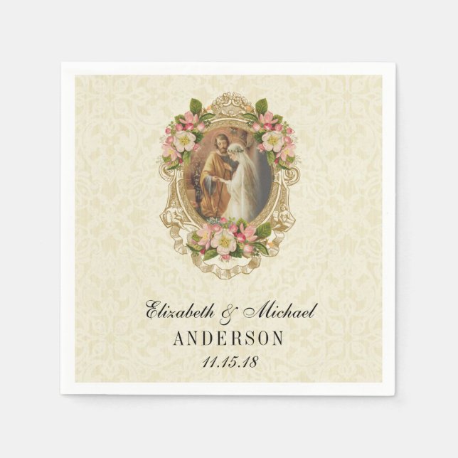 Wedding Bride Groom Catholic Marriage Mary Joseph  Napkins (Front)