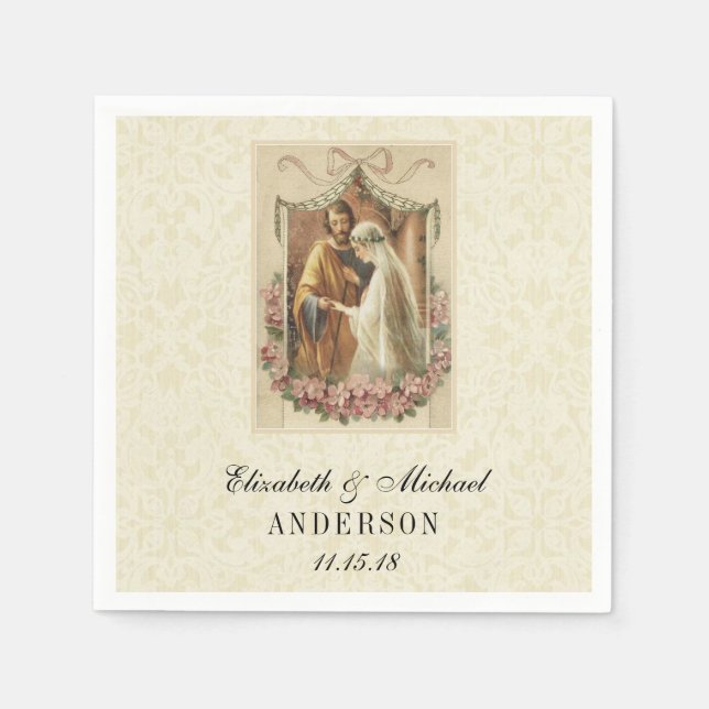 Wedding Bride Groom Catholic Marriage Mary Joseph  Napkins (Front)