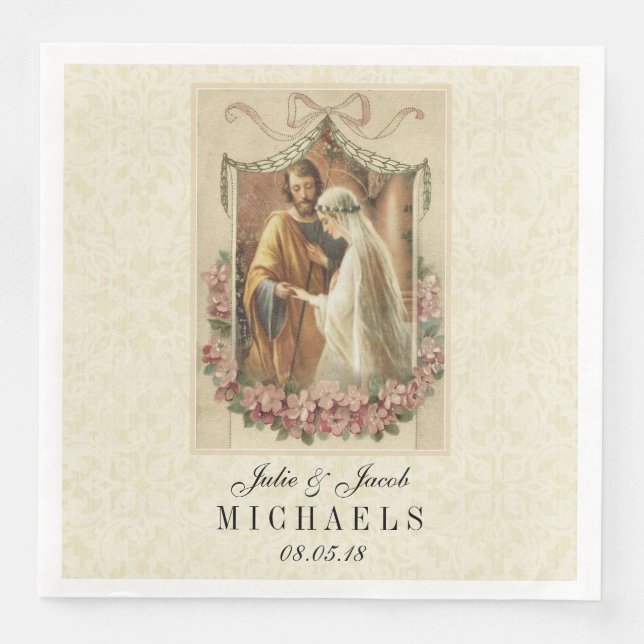 Wedding Bride Groom Catholic Marriage Mary Joseph Paper Dinner Napkins (Front)