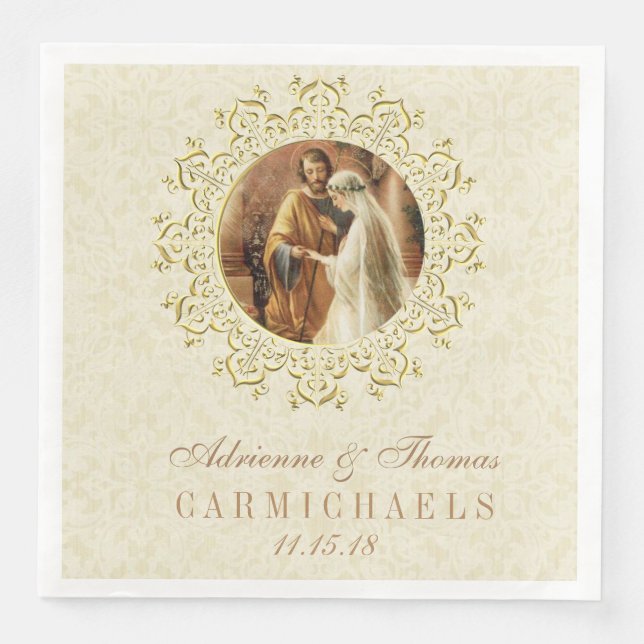 Wedding Bride Groom Catholic Marriage Mary Joseph Paper Dinner Napkins (Front)