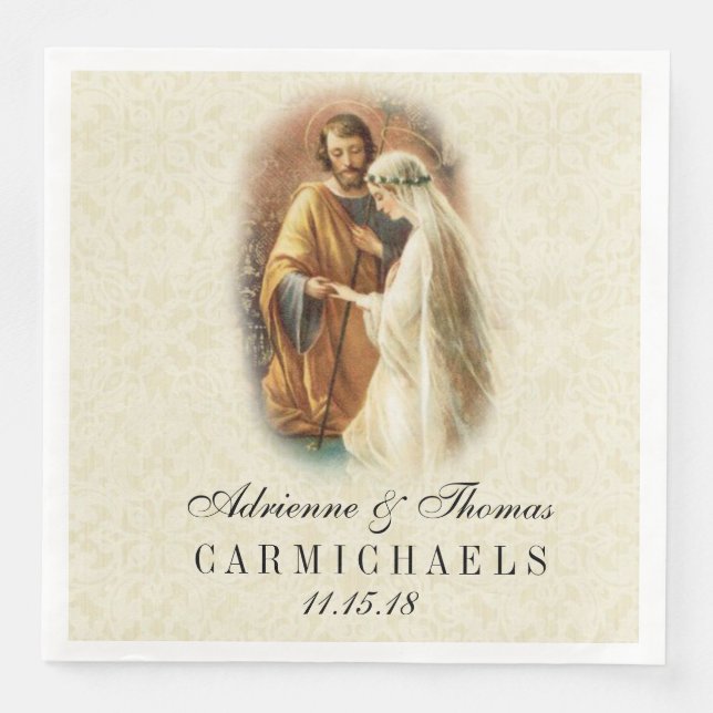 Wedding Bride Groom Catholic Marriage Mary Joseph Paper Dinner Napkins (Front)