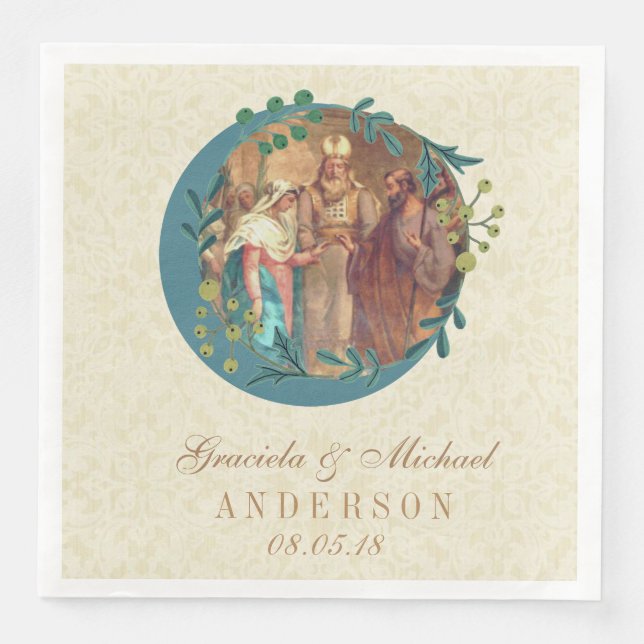 Wedding Bride Groom Catholic Marriage Mary Joseph Paper Dinner Napkins (Front)
