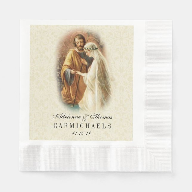 Wedding Bride Groom Catholic Marriage Mary Joseph Paper Napkins (Front)