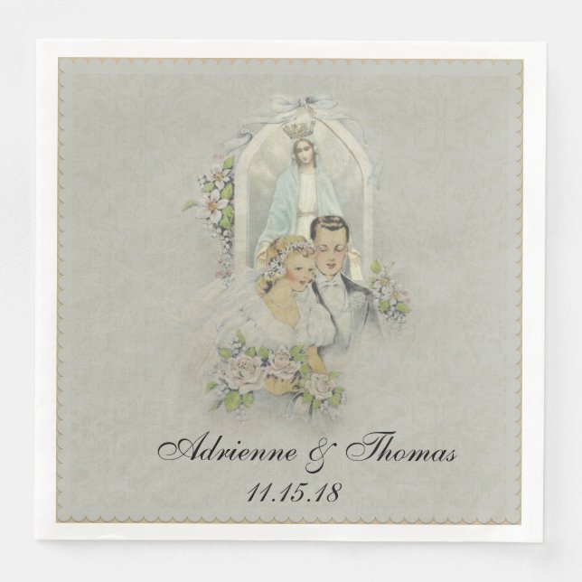 Wedding Bride Groom Catholic Virgin Mary Paper Dinner Napkins (Front)