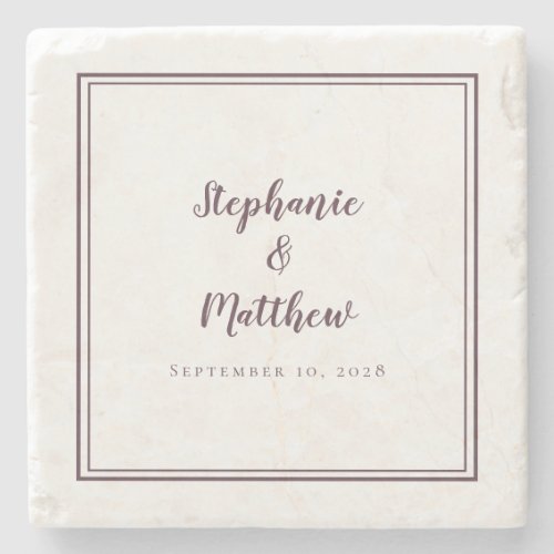 Wedding Bride  Groom Couple Purple Simple Elegant Stone Coaster