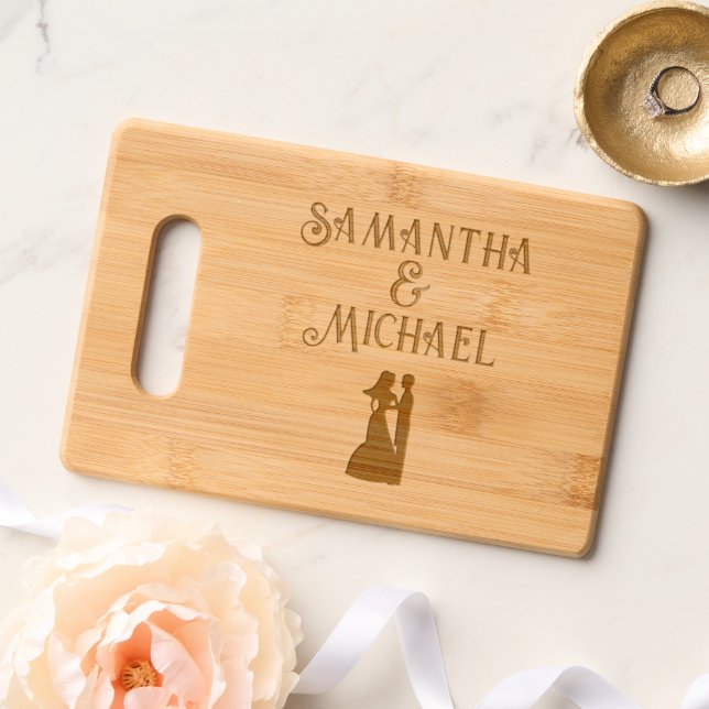 Wedding bride groom Custom names bamboo Engraved Cutting Board (Wedding)