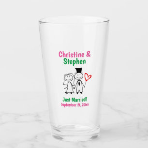 Wedding Bride Groom Cute Cartoon Stick Couple Pint Glass