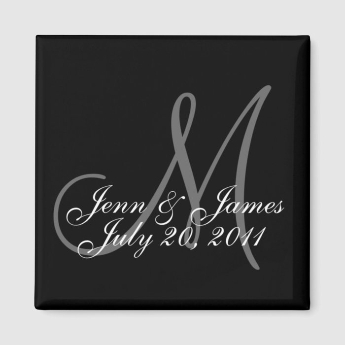 Wedding Bride Groom Date Monogram Black Magnet